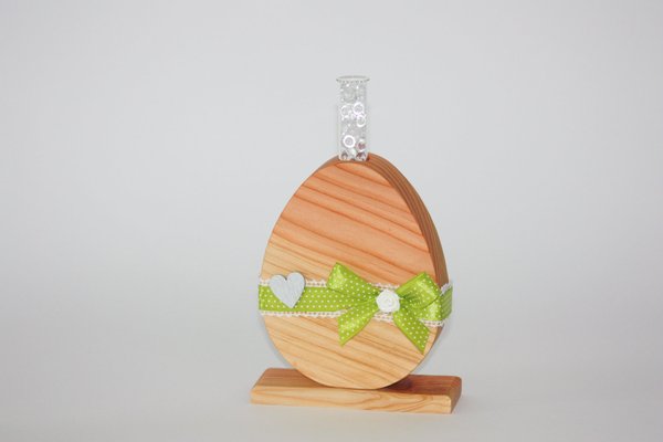 Osterei-Vase aus Douglasienholz mit Reagenzglas, grün