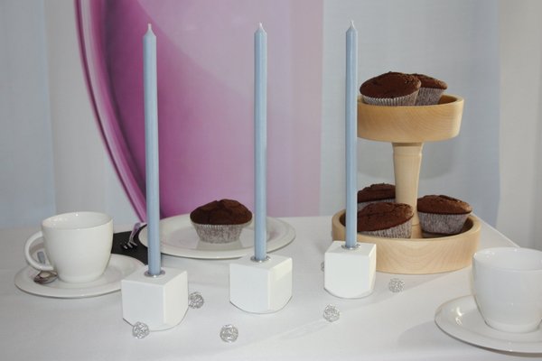 Kerzenhalter/Kerzenständer „rund“, gedrechselt, Buche weiß, 3er-Set
