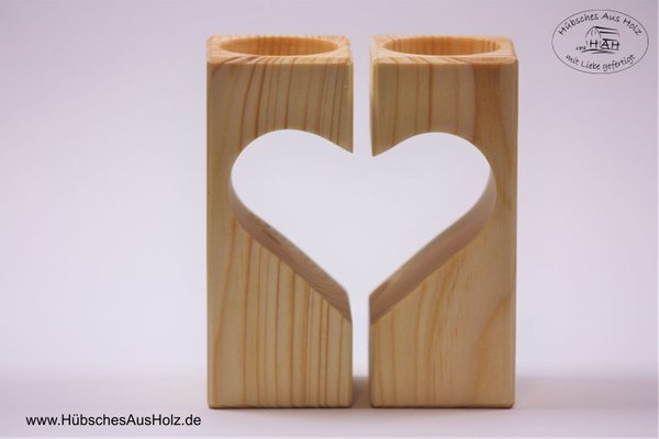 Teelichthalter Herz "eckig" aus Fichtenholz (2 Teile)