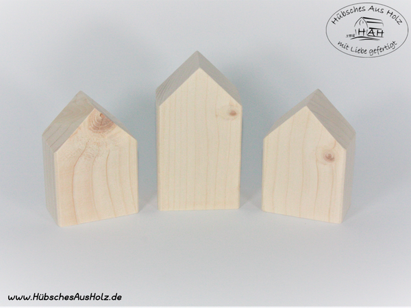 Holzhäuschen aus Fichtenholz, natur, 3er-Set