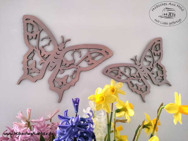 Schmetterlinge aus Holz, Metallic-Effekt rosegold (2er-Set)